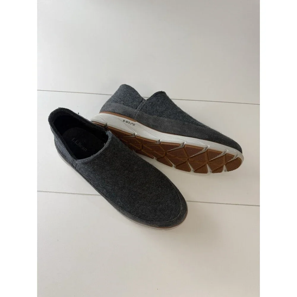 L.L.Bean Downeast Slip-Ons Men's Slippers Size 12 Gray Wool Lined Shoes 522894